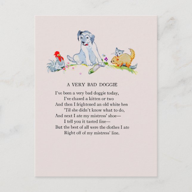 A very bad doggie, poem and drawing postcard (Front)