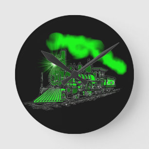 A Very Bright Neon Green Train Engine Round Clock