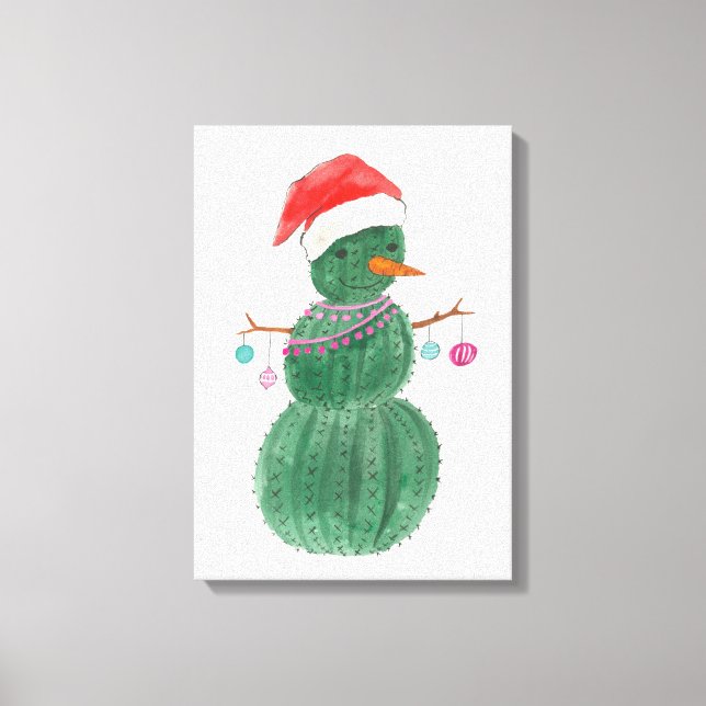 A Very Cactus Christmas Snowman Canvas Print (Front)