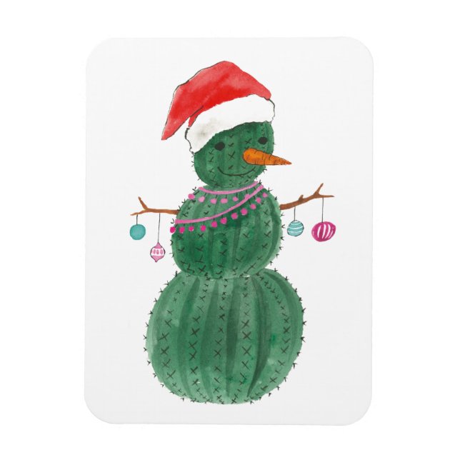 A Very Cactus Christmas Snowman Magnet (Vertical)