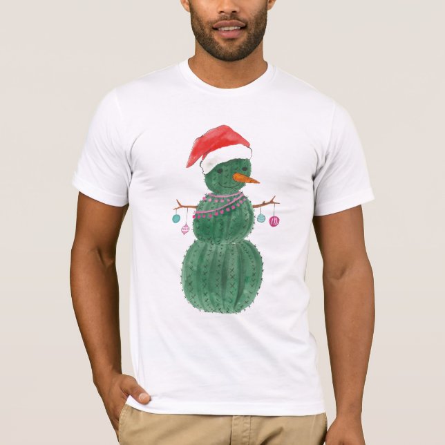 A Very Cactus Christmas Snowman T-Shirt (Front)