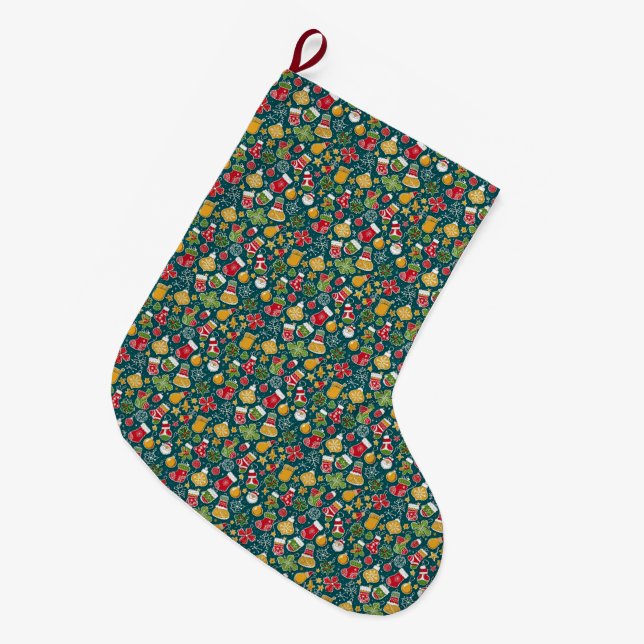 A very Christmas pattern design Large Christmas Stocking (Front (Hanging))
