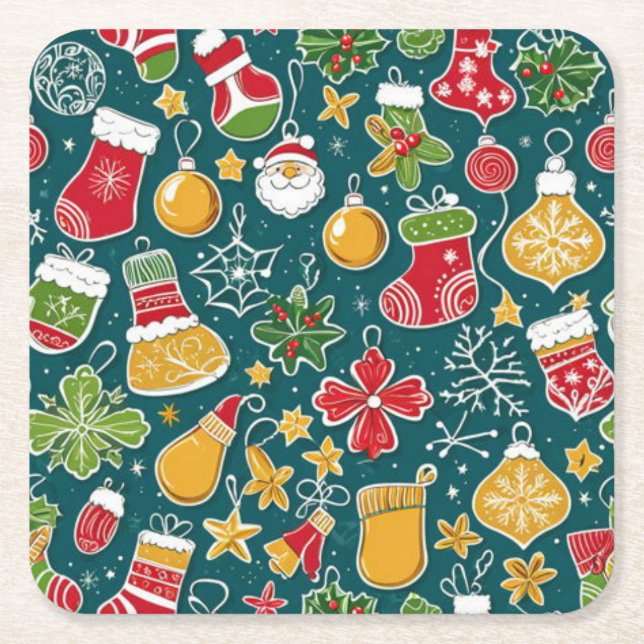 A very Christmas pattern design Square Paper Coaster (Front)