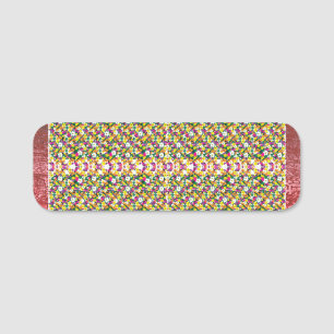 a very colourful pattern with a lot of different c name tag