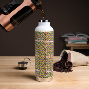 a very colourful pattern with a lot of different c water bottle