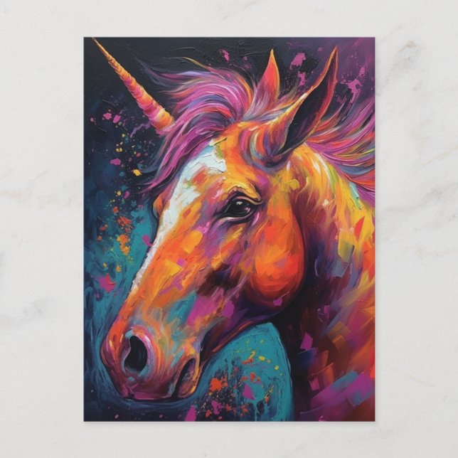 A very colourful unicorn postcard (Front)