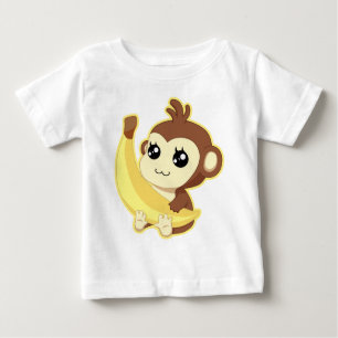 A very cute and kawaii monkey holding a banana baby T-Shirt