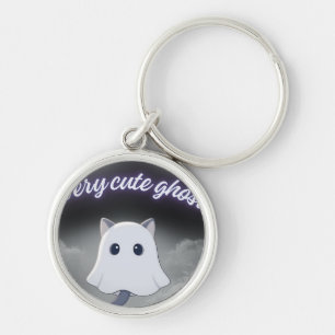 A Very Cute Ghost Cat — Spooky Halloween Kitten Key Ring