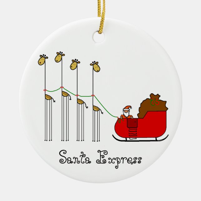 A Very Giraffe Christmas - Santa Express Ceramic Tree Decoration (Front)