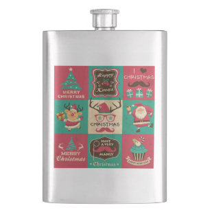 A Very Manly Christmas Moustache Collage Hip Flask