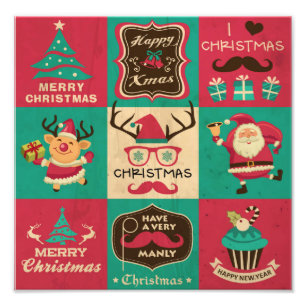 A Very Manly Christmas Moustache Collage Photo Print