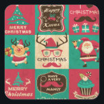 A Very Manly Christmas Moustache Collage Sticker<br><div class="desc">Fun retro looking Christmas collage with dancing reindeer, dancing Santa Claus with jingle bell, Happy New Year cupcake, presents, antlers, Christmas trees and moustaches!!! Colour scheme is a combination of red, green, brown, and white in a great vintage tone. Look for other items featuring the individual images in my store....</div>
