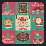A Very Manly Christmas Moustache Collage Sticker<br><div class="desc">Fun retro looking Christmas collage with dancing reindeer, dancing Santa Claus with jingle bell, Happy New Year cupcake, presents, antlers, Christmas trees and moustaches!!! Colour scheme is a combination of red, green, brown, and white in a great vintage tone. Look for other items featuring the individual images in my store....</div>