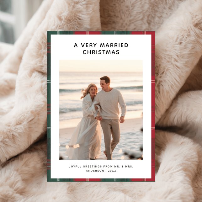 A Very Married Christmas Plaid Beach Photo Holiday Card (Creator Uploaded)