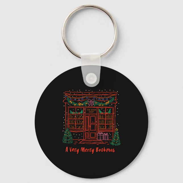 A Very Merry Bookmas Cozy Christmas Bookstore Holi Key Ring (Front)