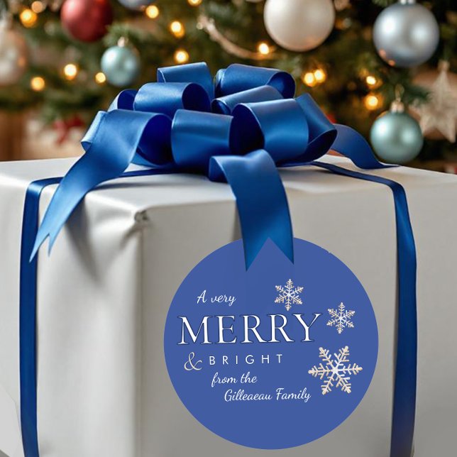  A Very Merry & Bright Christmas Snowflake Gift  Classic Round Sticker (Creator Uploaded)