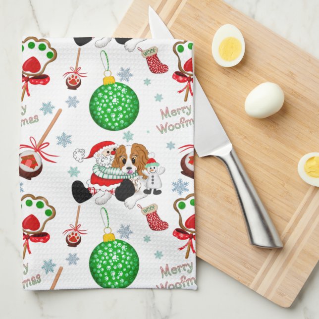 A Very Merry Cavalier King Charles Christmas  Tea Towel (Quarter Fold)