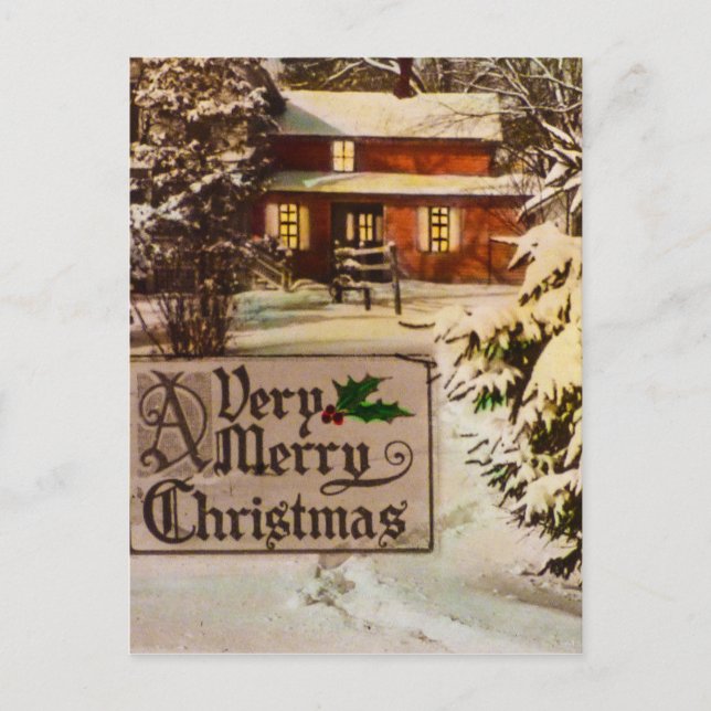 A Very Merry Christmas Classic Traditional Winter Holiday Postcard (Front)