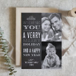 A Very Merry Christmas Faux Chalkboard Two Photo Holiday Card<br><div class="desc">Wishing you a very Merry Holiday and a Happy New Year! Send your holiday wishes to friends and family with this customisable holiday card. This photo holiday card features a faux chalkboard pattern. Personalise by adding your details. This custom holiday card is available in other colours and cardstock. Matching items...</div>