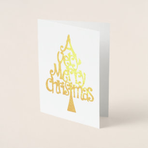 A Very Merry Christmas Gold Tree Typography Foil Card