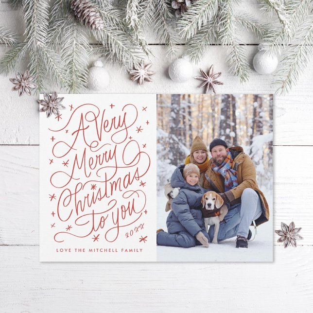A Very Merry Christmas Hand-Lettering Photo Holiday Card (Creator Uploaded)