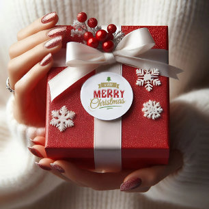 A Very Merry Christmas Modern Holiday Family Name Classic Round Sticker