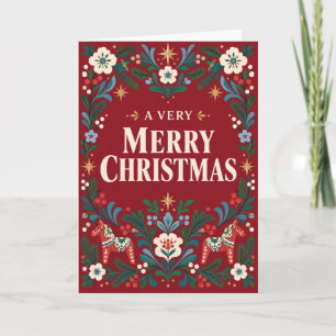 A Very Merry Christmas Scandinavian Folk Art Card