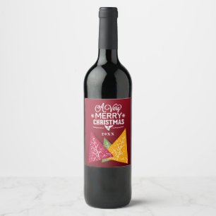 A Very Merry Christmas Stylised Trees Editable Wine Label
