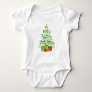A Very Merry Christmas text with Tree and Presents Baby Bodysuit