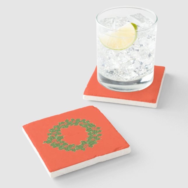 A Very Merry Christmas Wreath  Stone Coaster (Side)