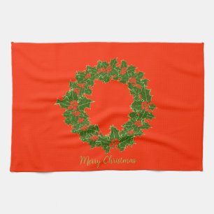 A Very Merry Christmas Wreath   Tea Towel