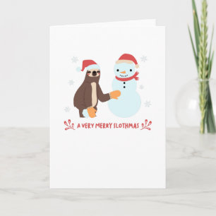 A Very Merry Slothmas Snowman Snowflakes Card