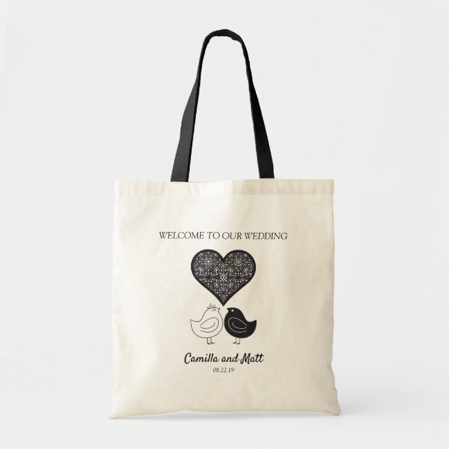 A Very Modern Birds with Ornamented Heart Design Tote Bag (Front)