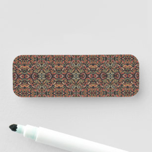 a very ornate pattern with many different colours name tag