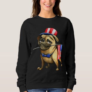 A very patriotic pug with the US flag and hat  Cla Sweatshirt