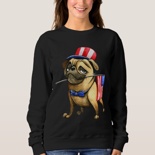 A very patriotic pug with the US flag and hat  Cla Sweatshirt (Front)