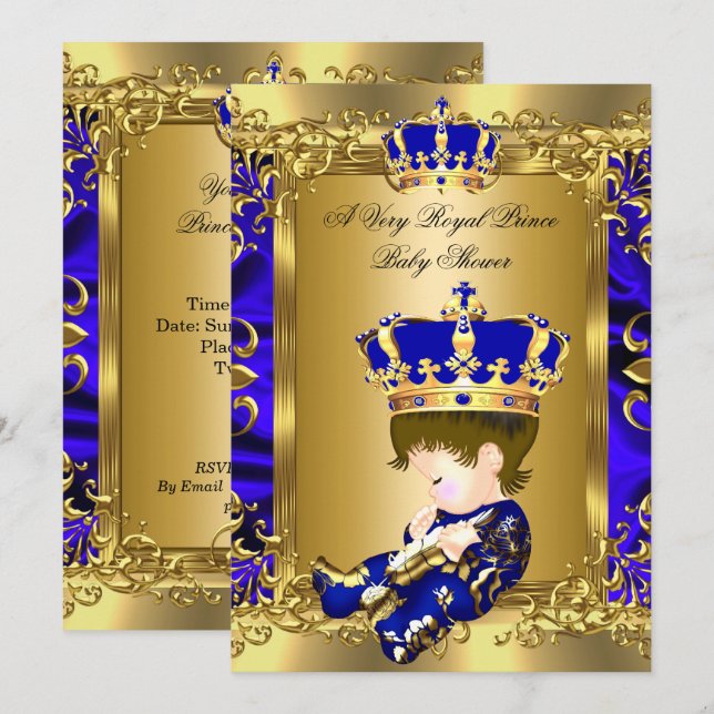 A Very Royal Prince Baby Shower Brunette Baby Invitation (Front/Back)