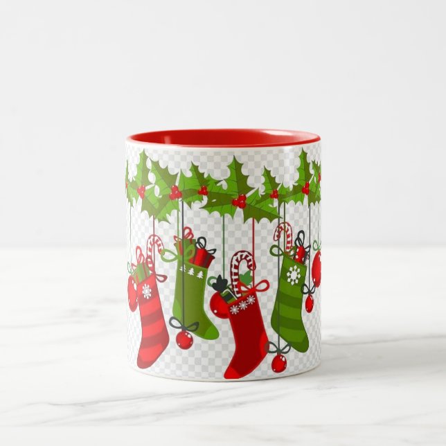 A VERY SPECIAL "CHRISTMAS STOCKINGS MUG" Two-Tone COFFEE MUG (Center)