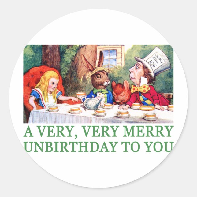 A VERY, VERY MERRY UNBIRTHDAY TO YOU! CLASSIC ROUND STICKER (Front)