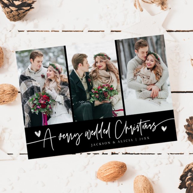 A Very Wedded Christmas Newlywed Photo Black Holiday Card (Creator Uploaded)