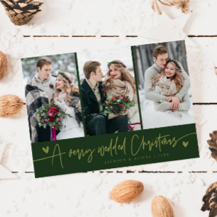 A Very Wedded Christmas Newlywed Photo Green Holiday Card