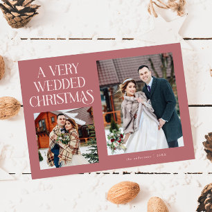 A Very Wedded Christmas Newlywed Photo Pink Holiday Card