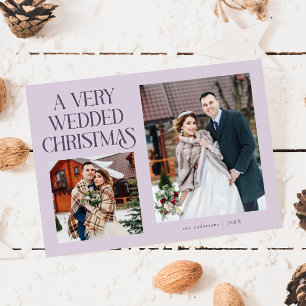 A Very Wedded Christmas Newlywed Photo Purple Holiday Card