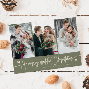 A Very Wedded Christmas Newlywed Photo Sage Green Holiday Card