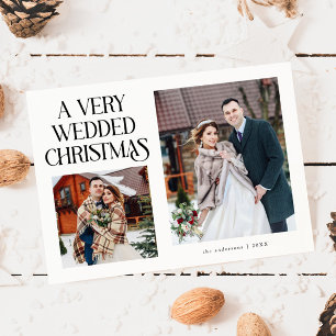 A Very Wedded Christmas Newlywed Photo White Holiday Card