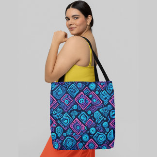 A vibrant and abstract pattern geometric swirling tote bag