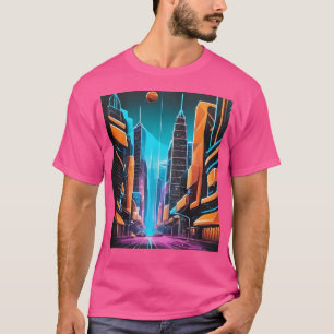 A Vibrant And Futuristic Neon Cityscape. T-Shirt