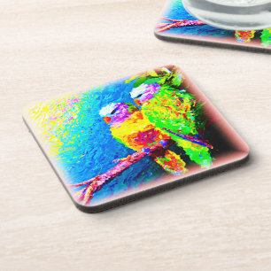A Vibrant and Joyful Rainbow Birds. Buy Now Coaster