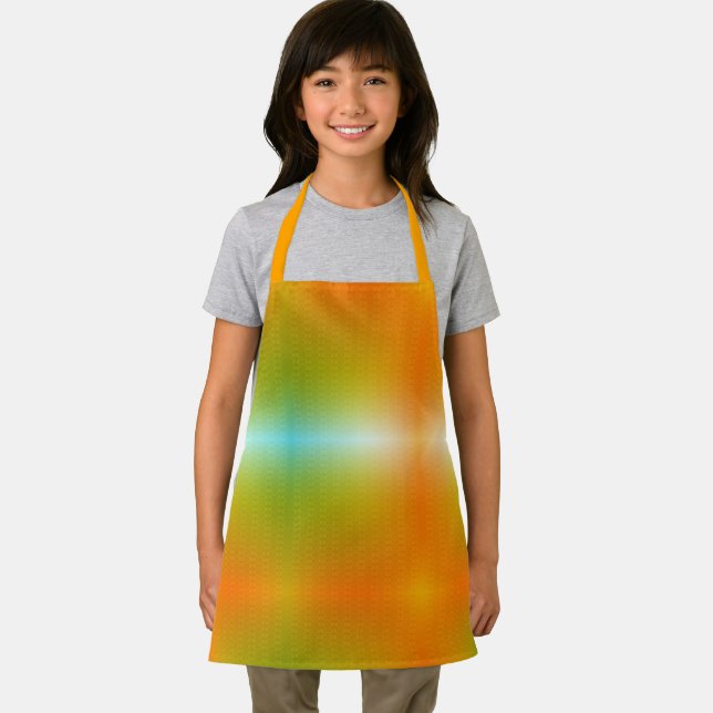 A vibrant apron with a green, orange, and yellow. (Insitu)