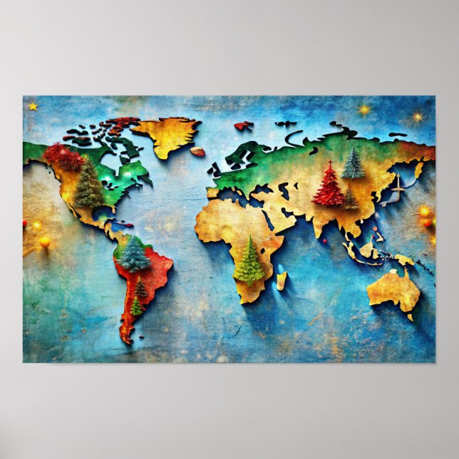 A Vibrant, Artistic Map of the World  Poster (Front)